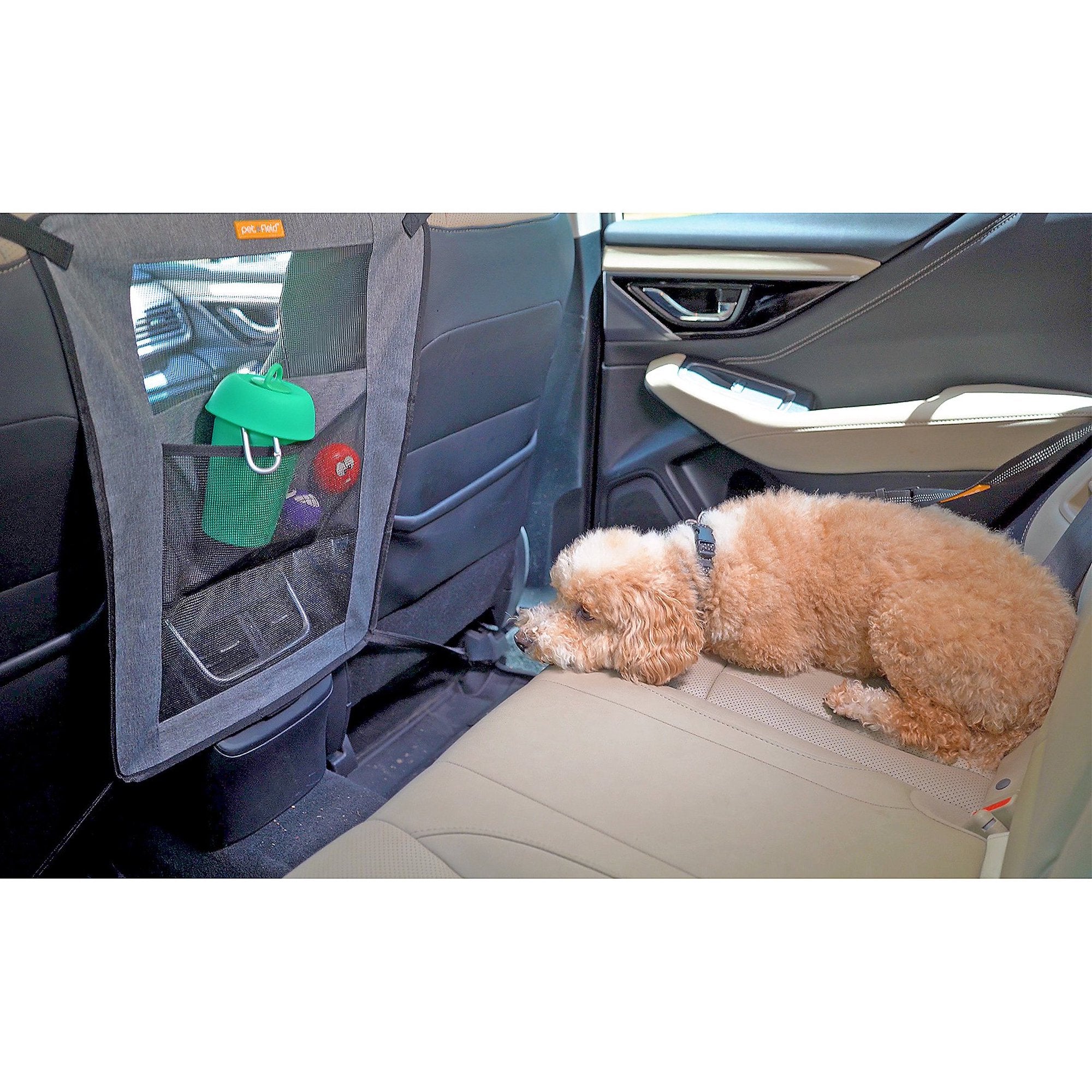 Pet Field 2-Piece Car Seatbelt Kit with Pet Barrier – Adjustable Pet Safety Leash & Back Seat Divider